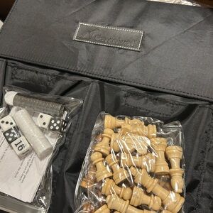 Carnival Black Travel Board Game Set with Natural Wood Chess Pieces